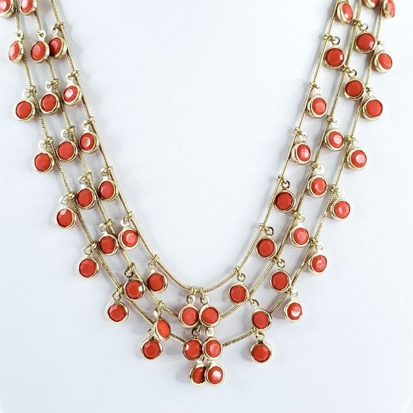 Anne Klein layer necklace gold tone orange accents 3 strands pop color - Picture 6 of 16